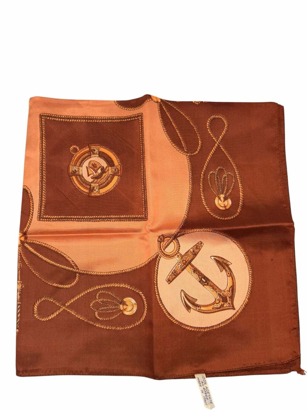 Glentex Vintage Nautical Anchor & Rope Print Scarf Made in Italy Brown Orange